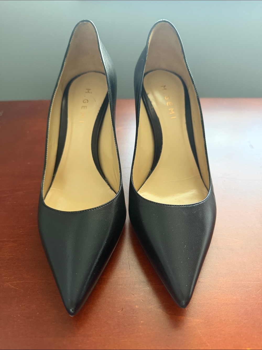 M. Gemi Black Pointed Leather Stiletto Pumps